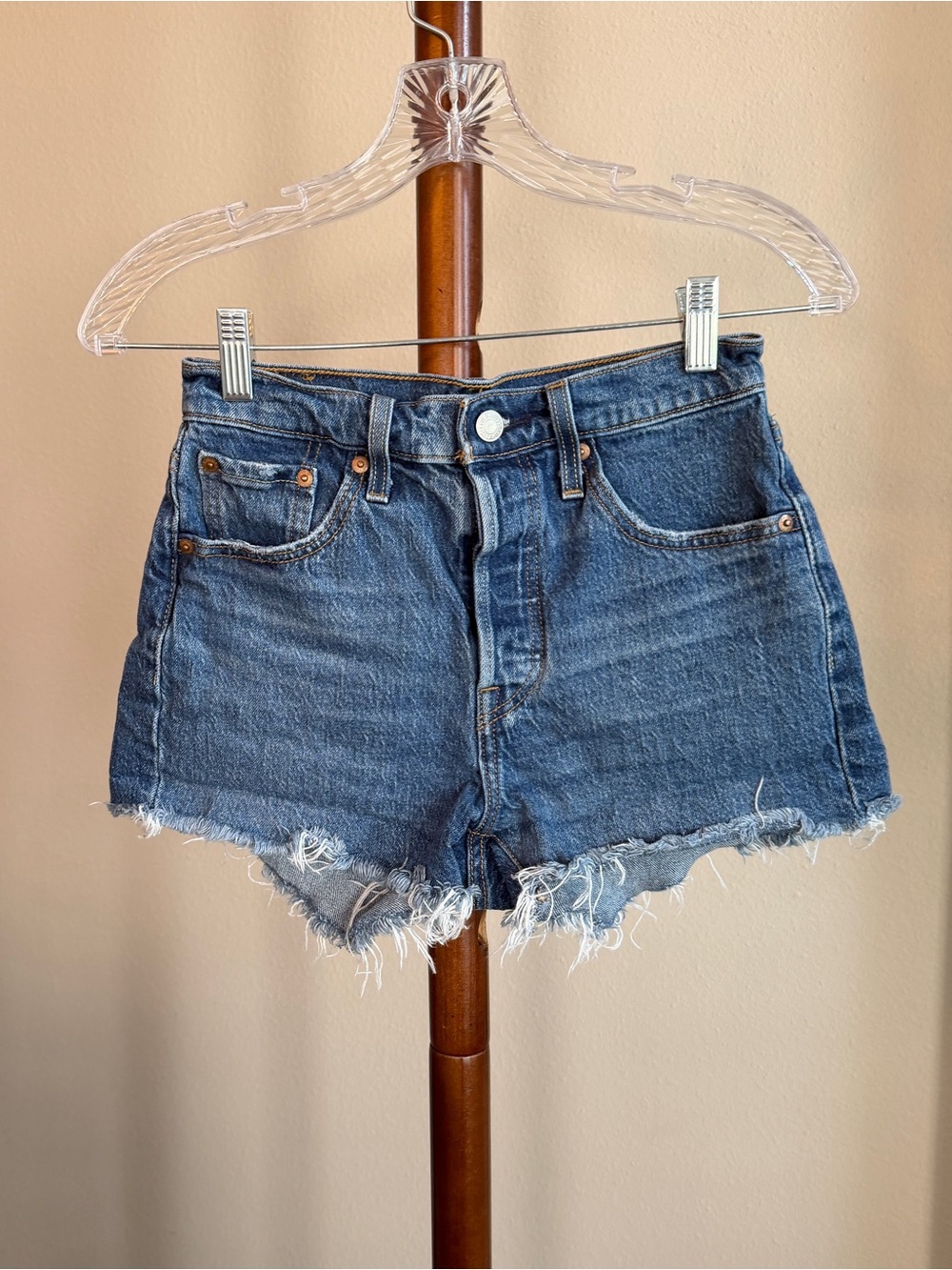 Levi's 501 Vintage Cutoff Denim Shorts High Rise Distressed Waist 25